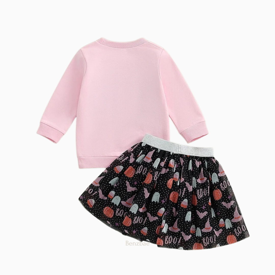 Boo Halloween Tutu Skirt & Sweatshirt One Piece Set