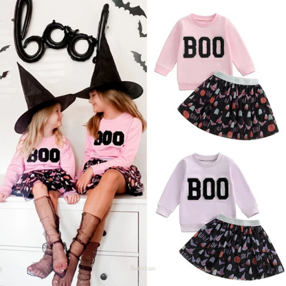 Boo Halloween Tutu Skirt & Sweatshirt One Piece Set