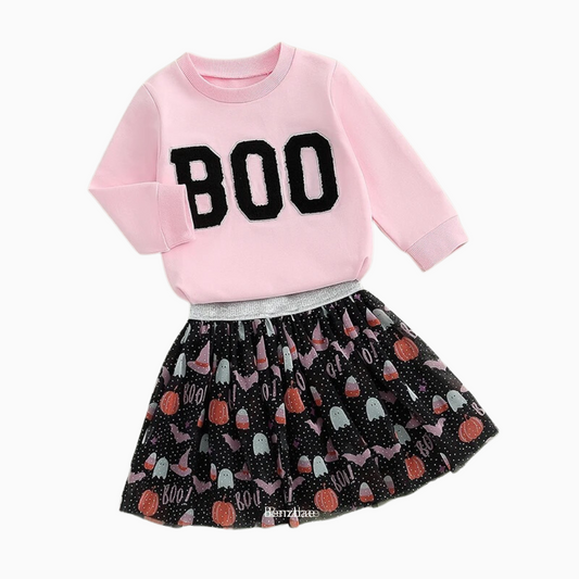 Boo Halloween Tutu Skirt & Sweatshirt One Piece Set