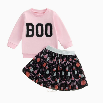 Boo Halloween Tutu Skirt & Sweatshirt One Piece Set