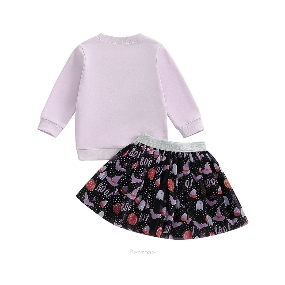 Boo Halloween Tutu Skirt & Sweatshirt One Piece Set