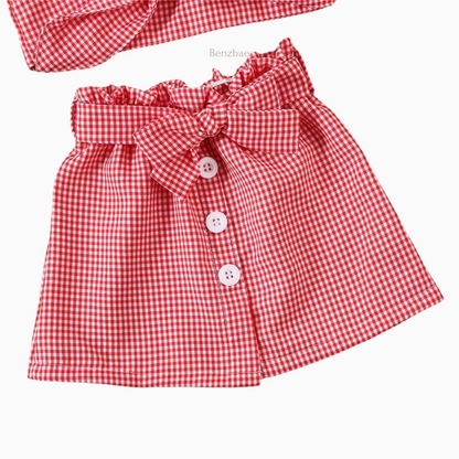 Acacia Red Plaid Top & Skirt Two-piece Set