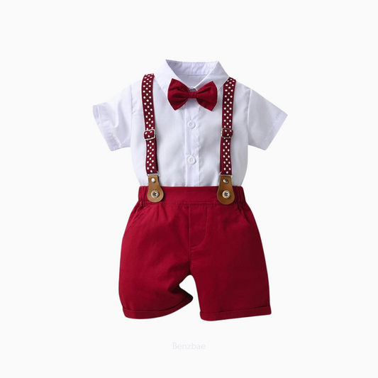 Kash Gentleman Suits : Shirt +  Bow tie + Suspenders Shorts Two-piece Set