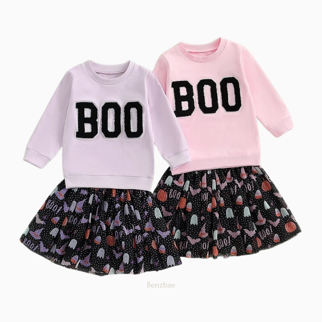 Boo Halloween Tutu Skirt & Sweatshirt One Piece Set