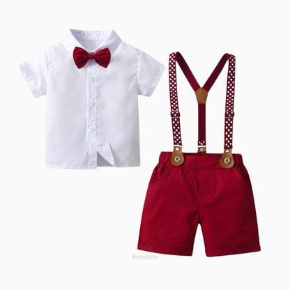 Kash Gentleman Suits : Shirt +  Bow tie + Suspenders Shorts Two-piece Set