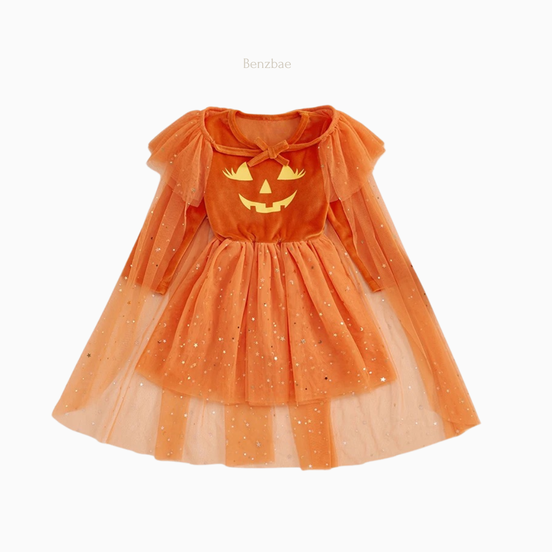 Pumpkin Glow Tulle Halloween Dress + Shawl