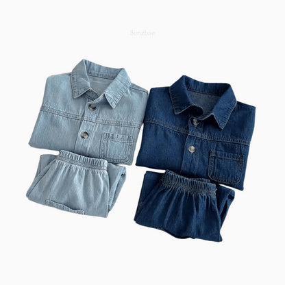 Denim Outfit Set- Shirt and Shorts 2-piece set