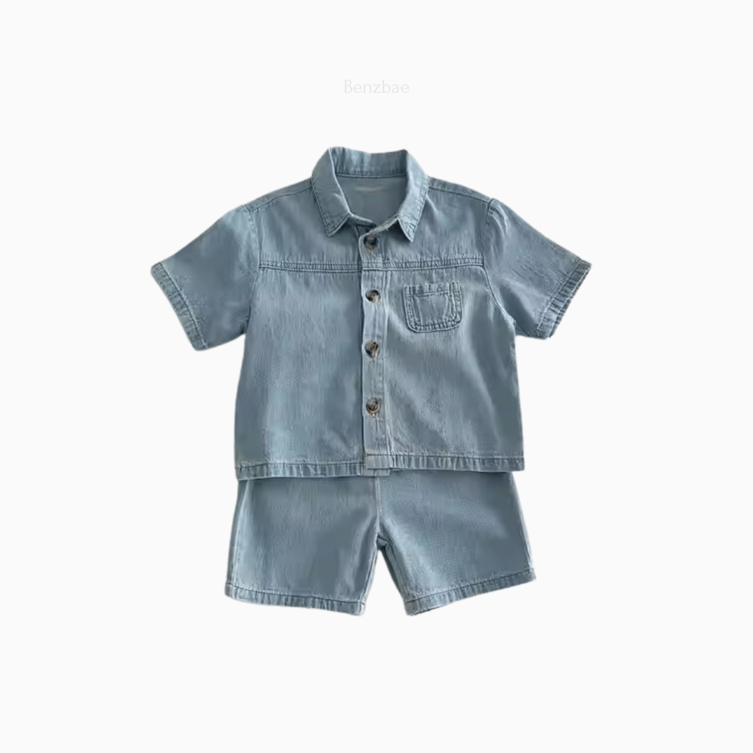 Denim Outfit Set- Shirt and Shorts 2-piece set