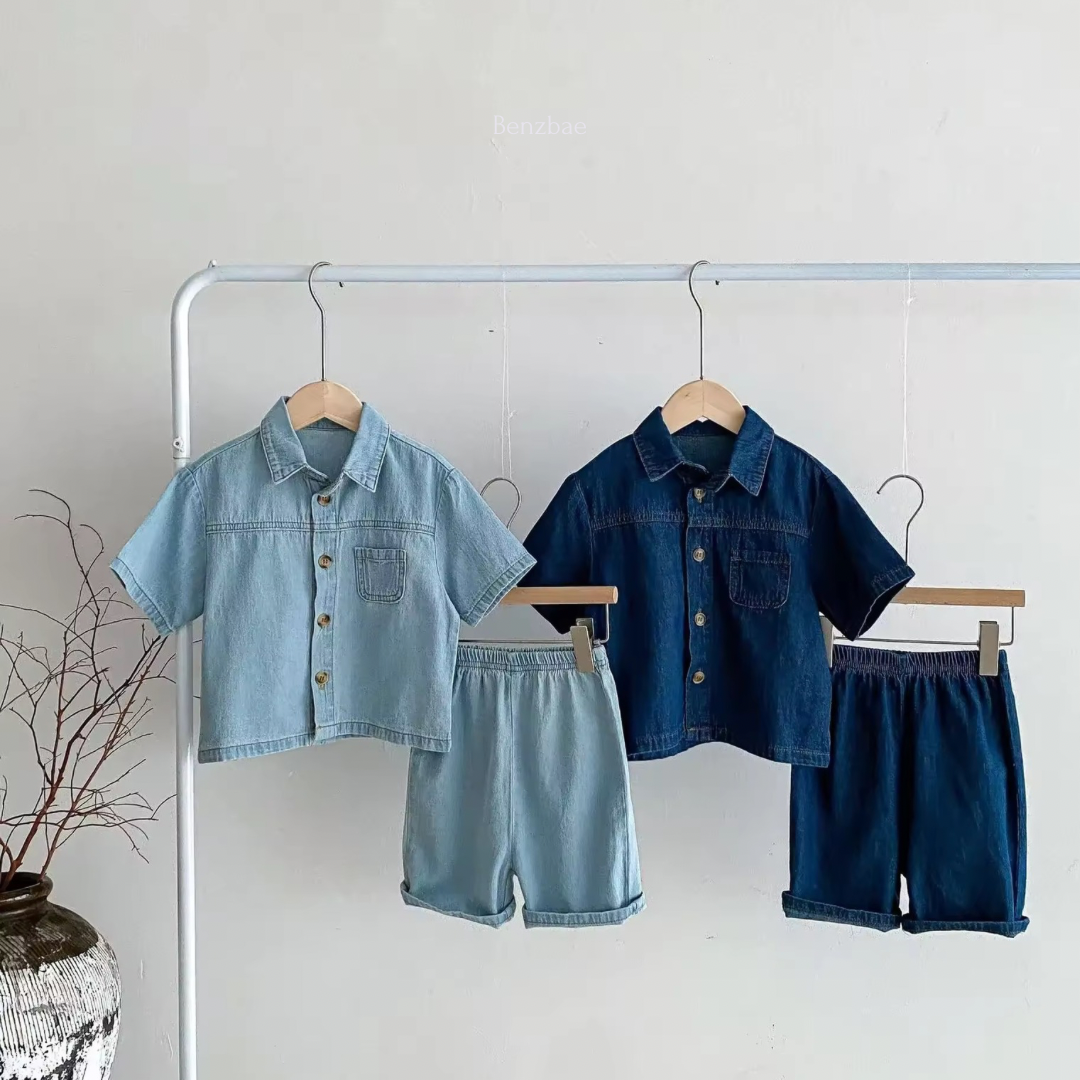 Denim Outfit Set- Shirt and Shorts 2-piece set